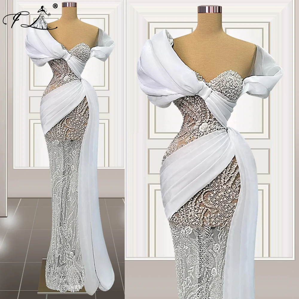 

Elegant Dubai Mermaid Evening Dresses 2025 Ivory Silver Beaded Prom Gowns Wedding Party Dress Customized
