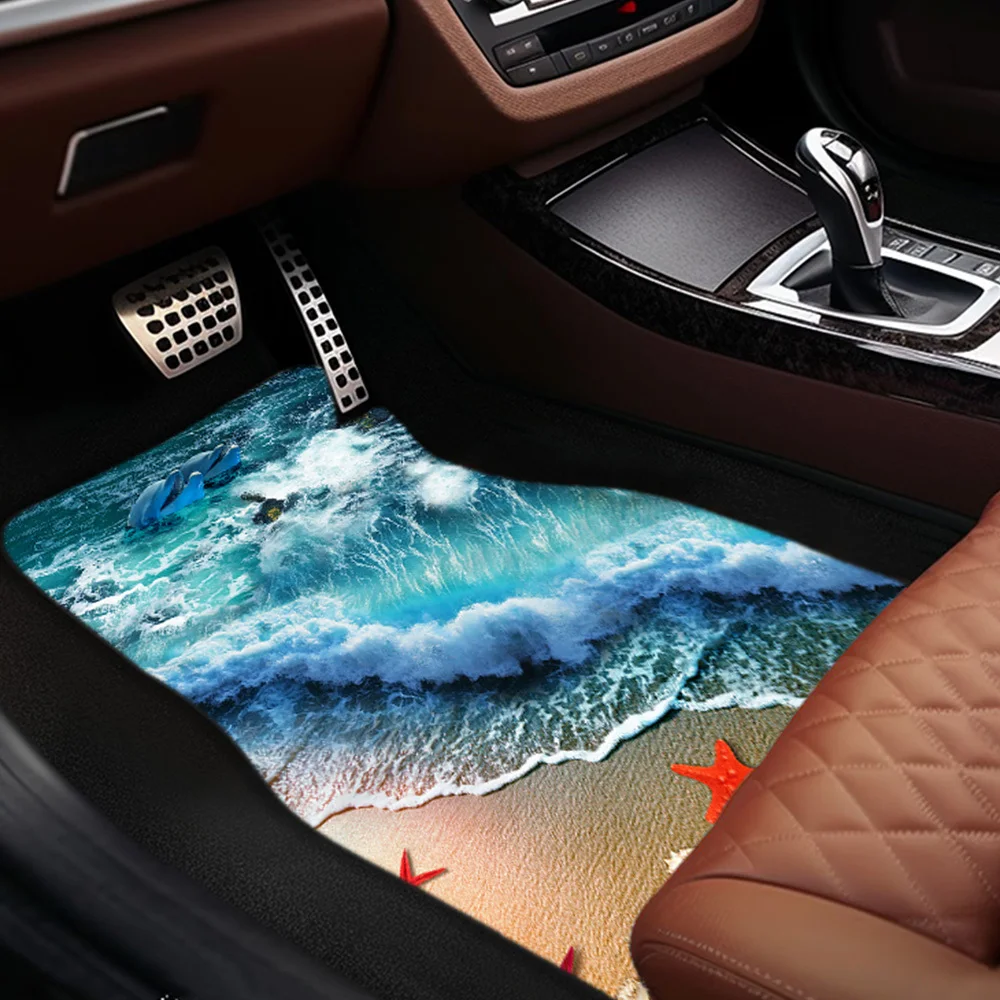 Vibrant Ocean-Themed Car Seat Covers - Non-Slip, Stain-Resistant Polyester With Beach Waves & Dolphin Design For Front And Rear