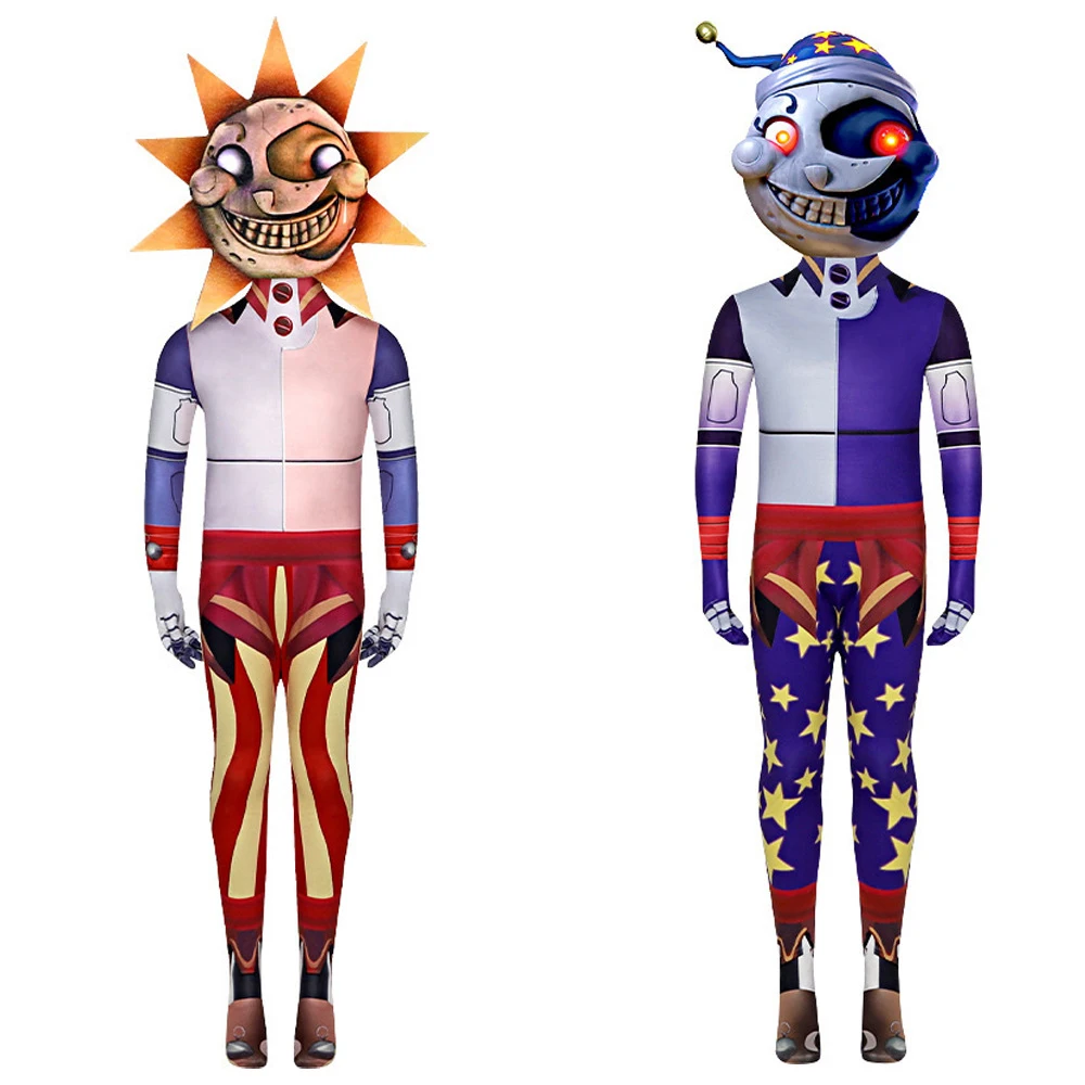 Halloween Sundrop Fnaf Luna sol Líder Final Cosplay Onesie tetas seguridad avería payaso marioneta Cosplay disfraz de fiesta de cumpleaños
