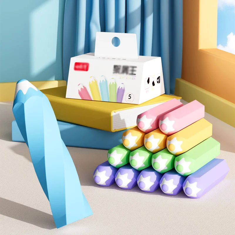 5 محايات ملونة على شكل قلم رصاص، مسح دقيق، مناسبة للمسح اليومي لمدرسة الأطفال والعائلة