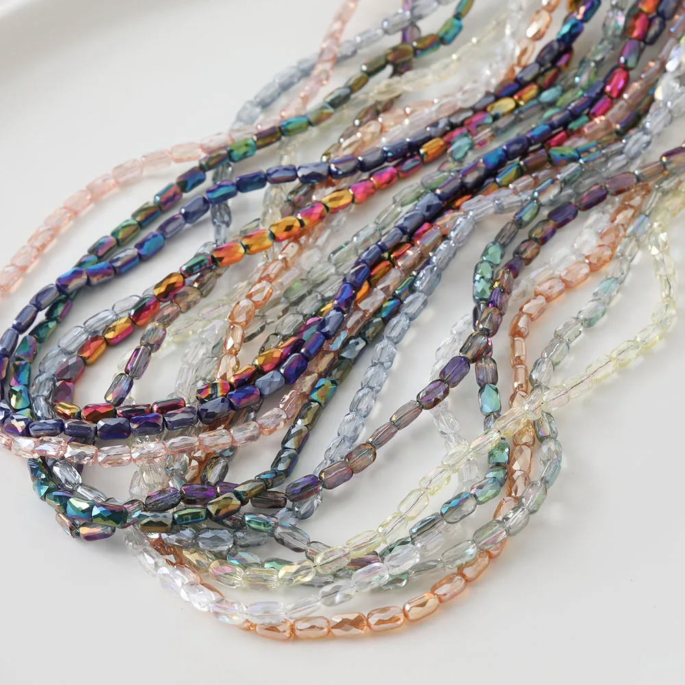 80Pcs 6*4mm Rectangular Cutting Surface Shiny Glass Beads for Jewelry Making Beaded DIY Hand Made Necklace Bracelet Accessories