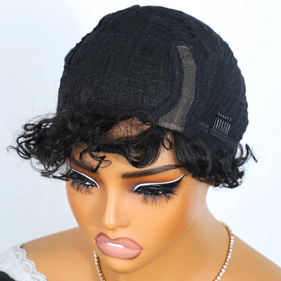 Lekker Short Pixie Cut Curly Side Part Lace 100% Human Hair Wigs For Women Glueless Brazilian Remy Hair Wear Go Daily Bob Wigs