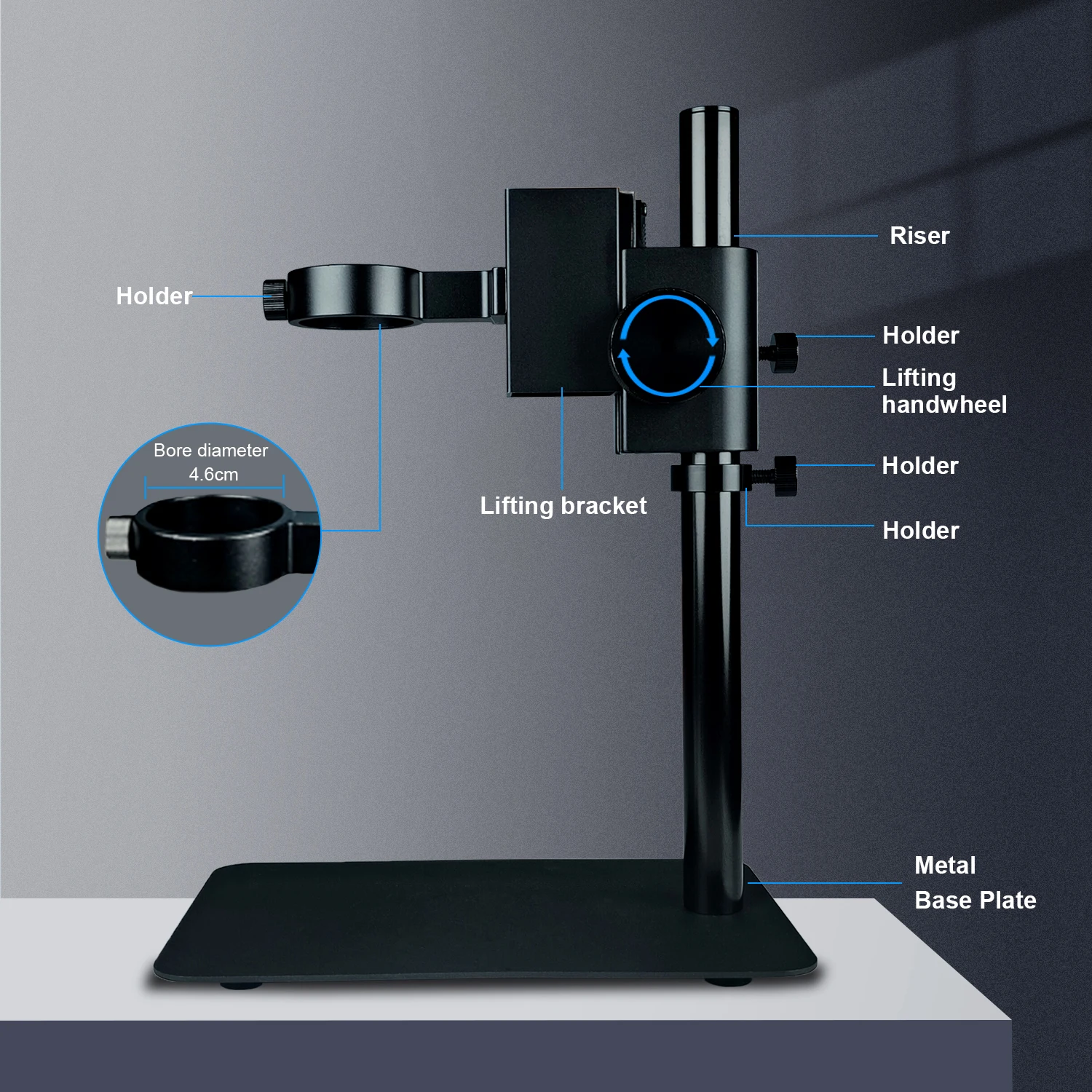 Digital Mircoscope Base Aluminum Alloy Adjustable Focusing Bracket Focus Holder Table Stand 42mm For Zoom Lens Microscope Camera