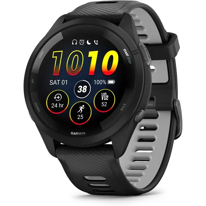 265 Running Smartwatch, Colorful AMOLED Display, Training Metrics and Recovery Insights, Black and Powder Gray