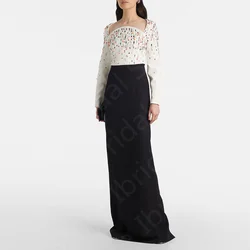 Unique Black Mother Dresses Contrast Color Mother of the Bride Gowns 2024 Long Sleeves Wedding Party Dress Pearls Square Neck