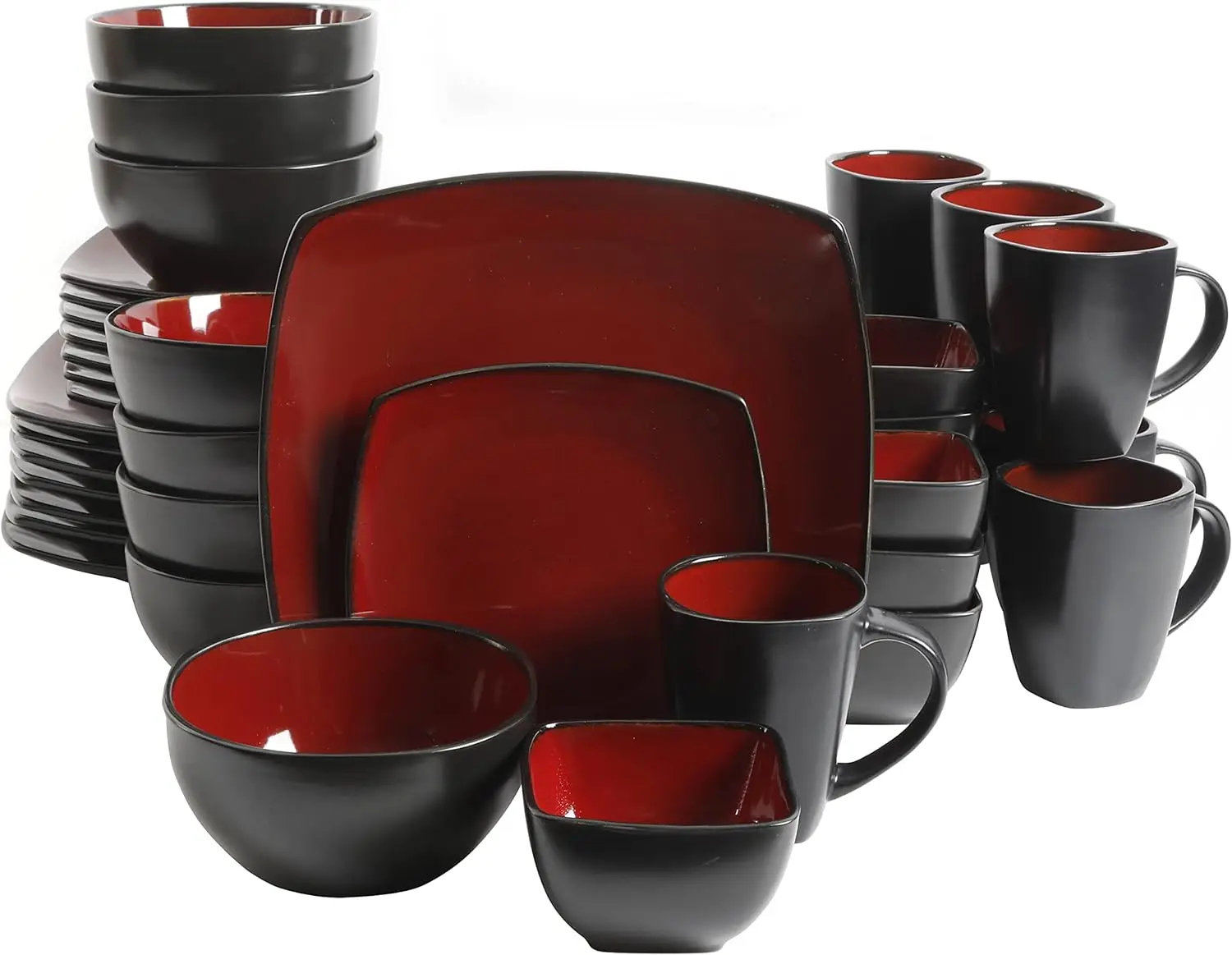 Reactive Glaze Stoneware Dinnerware Set, Service for 8 (40pc), Red/Black