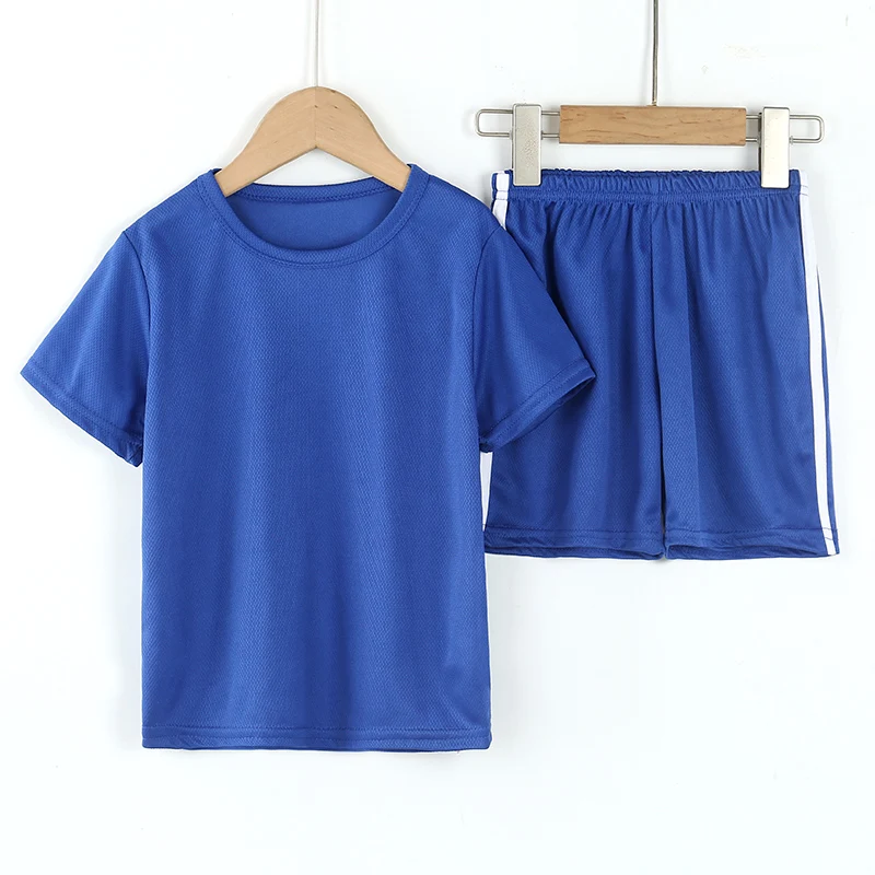 Children\'s summer thin quick-drying short-sleeved shorts two-piece boys and girls solid color loose leisure sports suit.