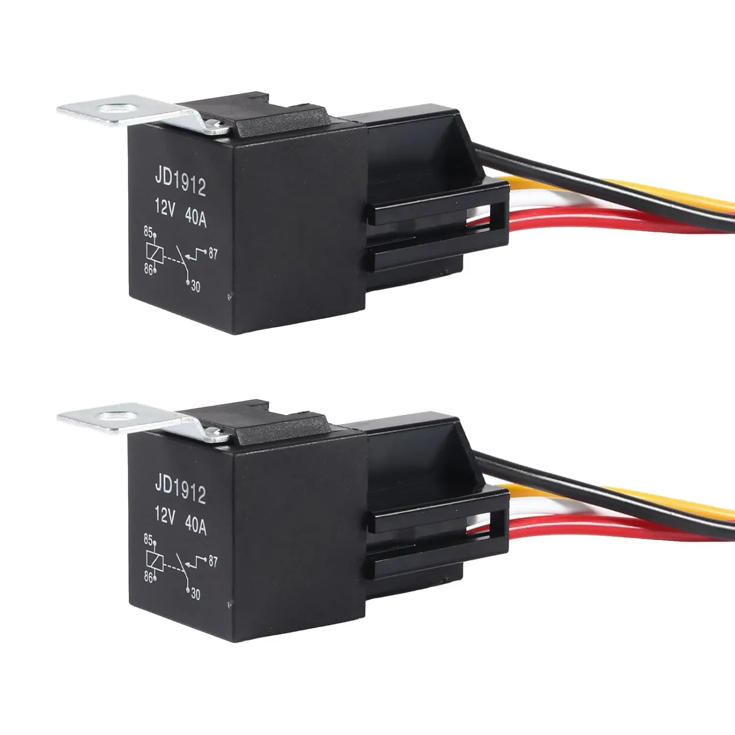 JD1912 Car Relay Harness 12V 40A 4 Pin SPST Harness Sockets with Color-labeled Wires for Automotive Truck Van Motorcycle Boat