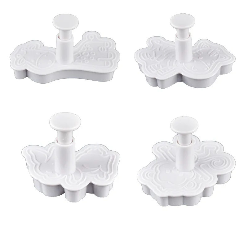 4 Pcs/Set Animal Plastic Biscuit Mold DIY Kitchen Cake Decorating Tools Cookie Cutter Stamp Fondant Embosser Die