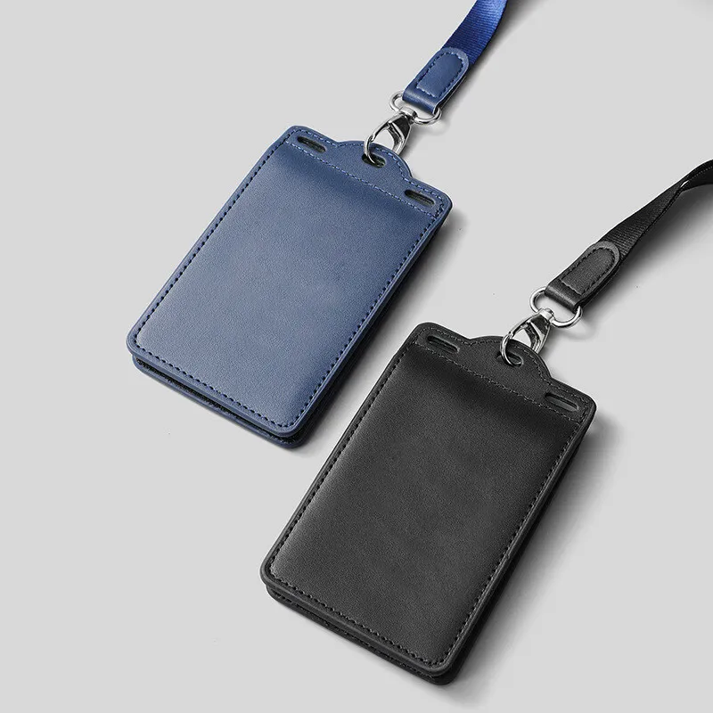 Meerdere kleuren horizontale en verticale werkkaarthouder werknemer badge ID beschermhoes echt leer met sleutelkoord briefpapier
