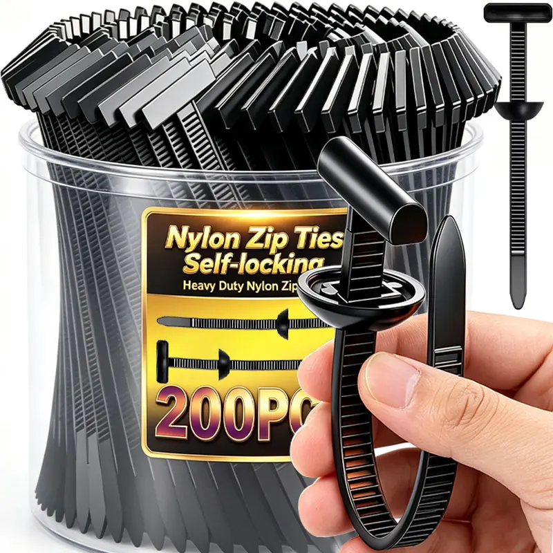1-200pcs Nylon Zip Ties Self-locking Universal Plastic Cable Tie Fastening Rings Zipper Wrap Straps with Clips Car Accessories