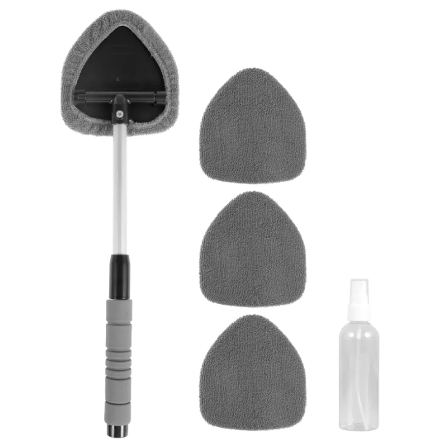 Car Window Cleaner Brush Auto Windshield Cleaner Microfiber with 4 Reusable Washable Pads Extendable Handle Car Interior Exterio