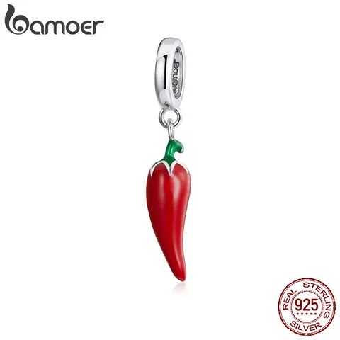 BAMOER 925 스털링 실버 작은 고추 붉은 식물 매력 펜던트 원래 팔찌 팔찌 여성 어린이 선물 BSC461