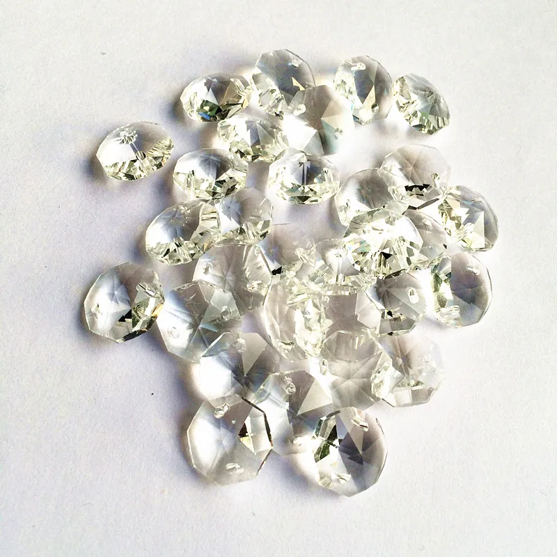 (Free Jump Rings ) 100pcs Top Quality 14mm Clear K9 Crystal Octagon Beads in 2 Holes Sparkle Chandelier Parts Christmas Decor