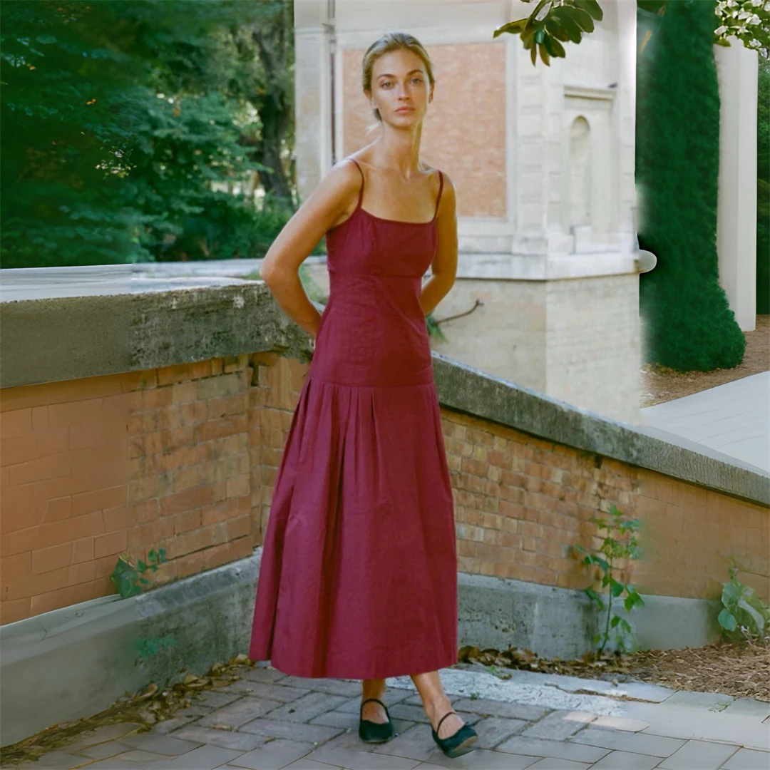 

CiaoL Simple Red Dress New York Red Card Spring 2026 Strapless A-Line Cotton Gown Breathable Skin-Friendly Casual Travel Wear