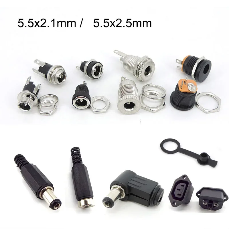 DC 025 099 022 male Female Connector 5.5x2.1mm 5.5*2.5mm Power Jack plug Socket Nut Panel Mount waterproof cover right angle