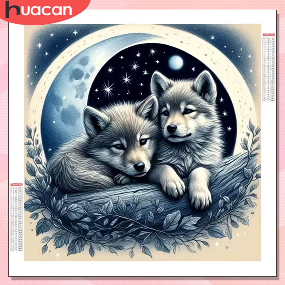 HUACAN Diamond Painting Dog Wolf Animal Handmade Full Sets 5D Diy Diamond Mosaic Moon Living Room Art Craft