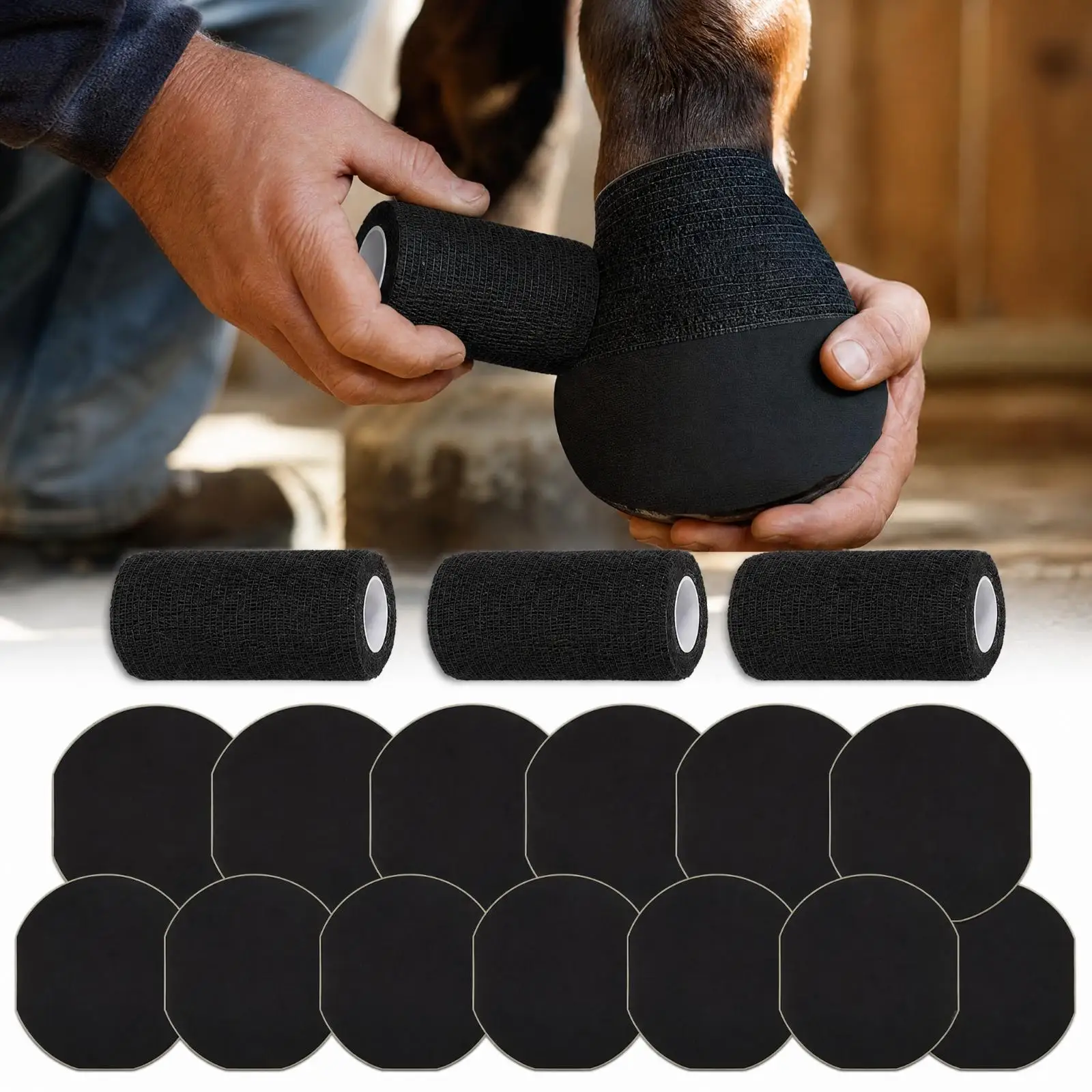 Horse Hoof Boots Compatible Pad Breathable Mesh Texture Felt Cushion for Equine Hoof Wound Dressing Care
