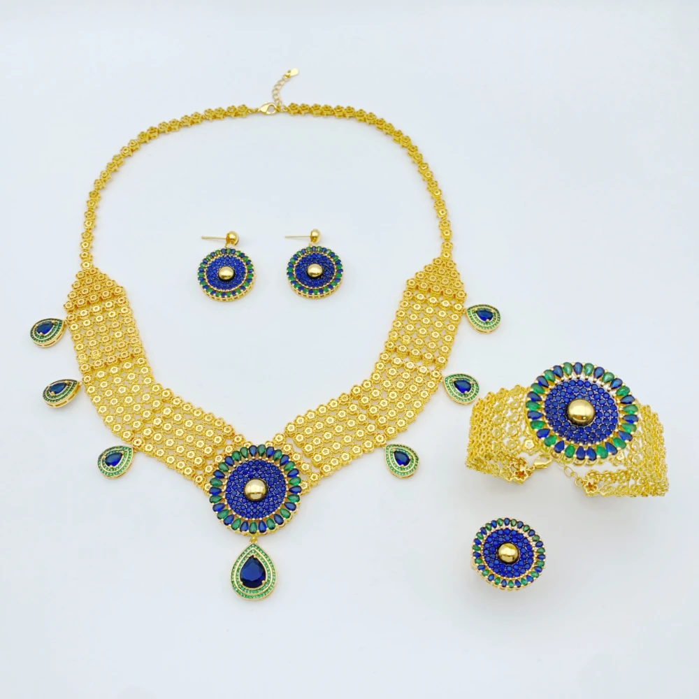 

Flora Sparkling Gold Plated Copper Zircon Jewelry Set Bracelet Ring Necklace Earrings Evening Date Elegant Luxury Accessories