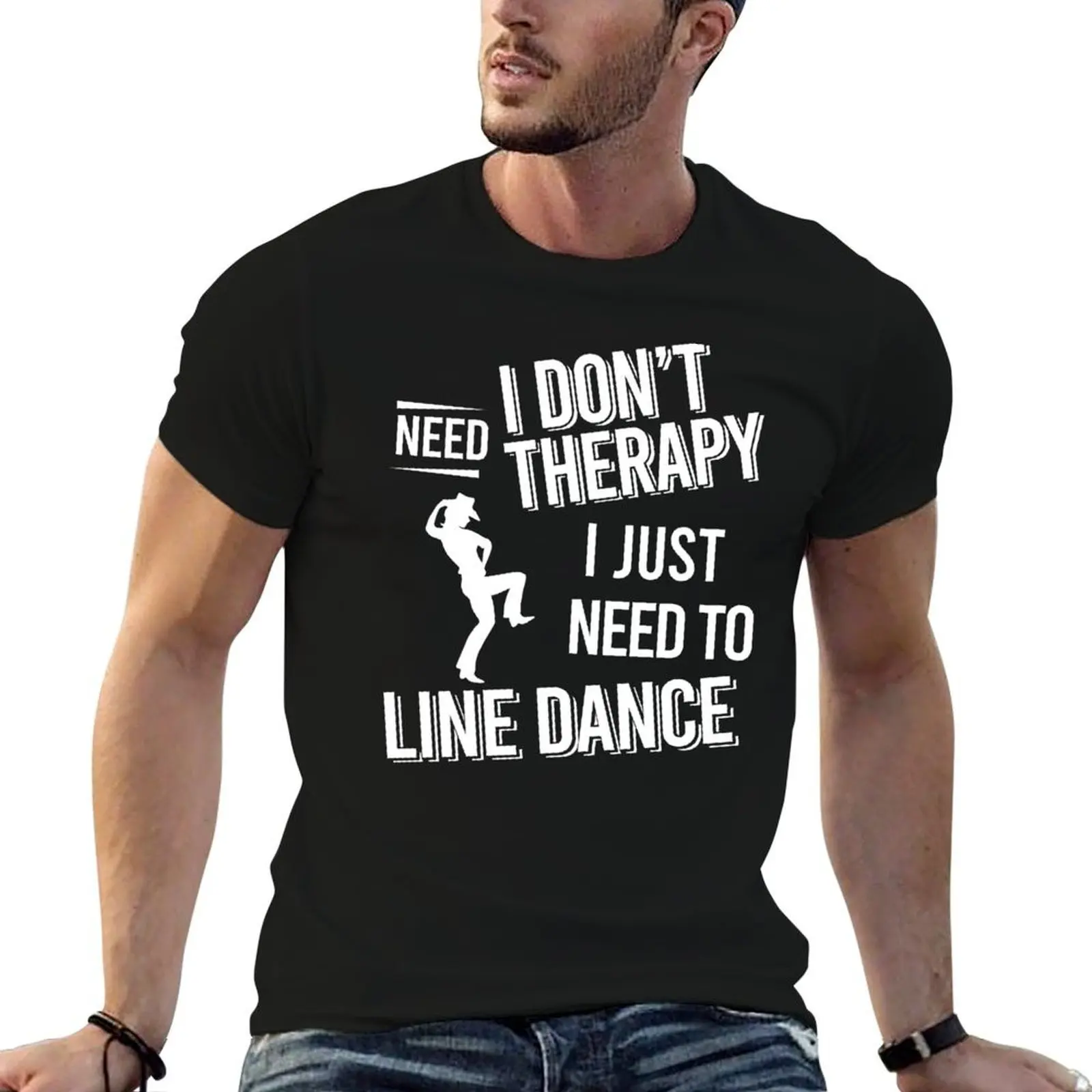 Não preciso de terapia, só preciso de dançar Line Dance, camiseta de anime, camiseta gráfica masculina, camisetas de algodão, camiseta masculina 100% algodão