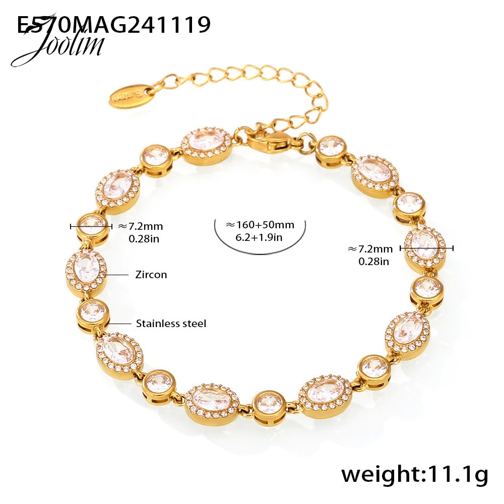 Joolim Jewelry Wholesale High End PVD Fashion Luxury Babysbreath Zirconia Pave Handmade Chain Stainless Steel Bracelet for Women