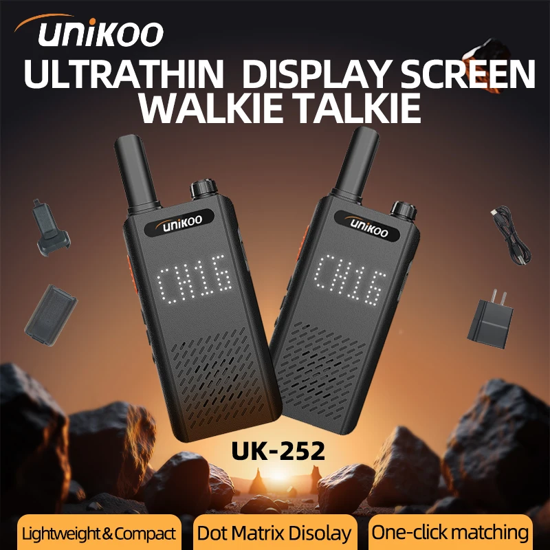 

2 PCS UNIKOO UK252 15mm Ultra-thin Walkie Talkie Type C Rechargeable Long Range Communication Set Two Way Radios for Camping
