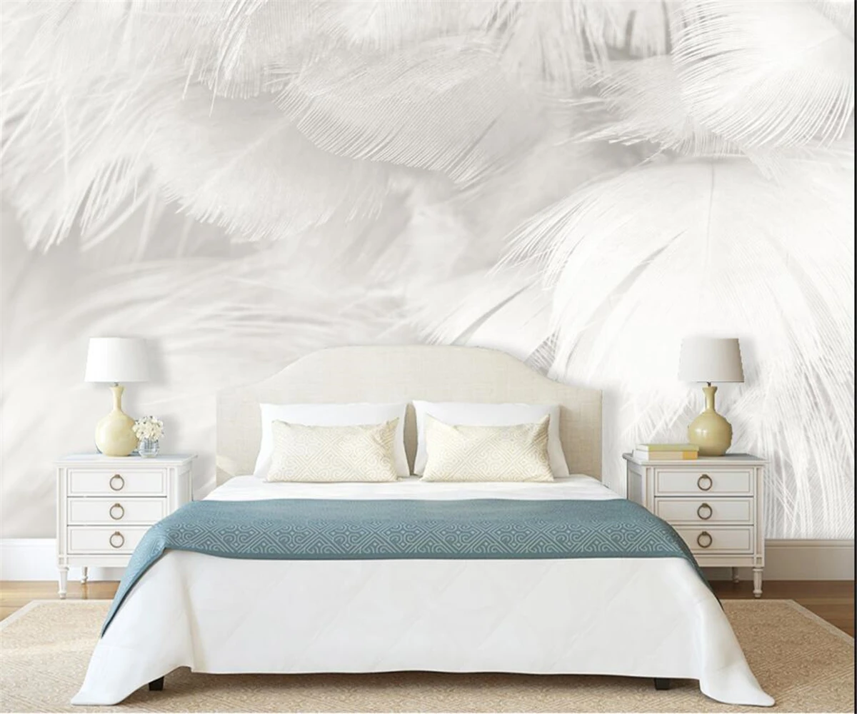 

custom wallpaper Nordic simple abstract pure white beautiful feather bedroom TV background wall Self-adhesive decoration mural