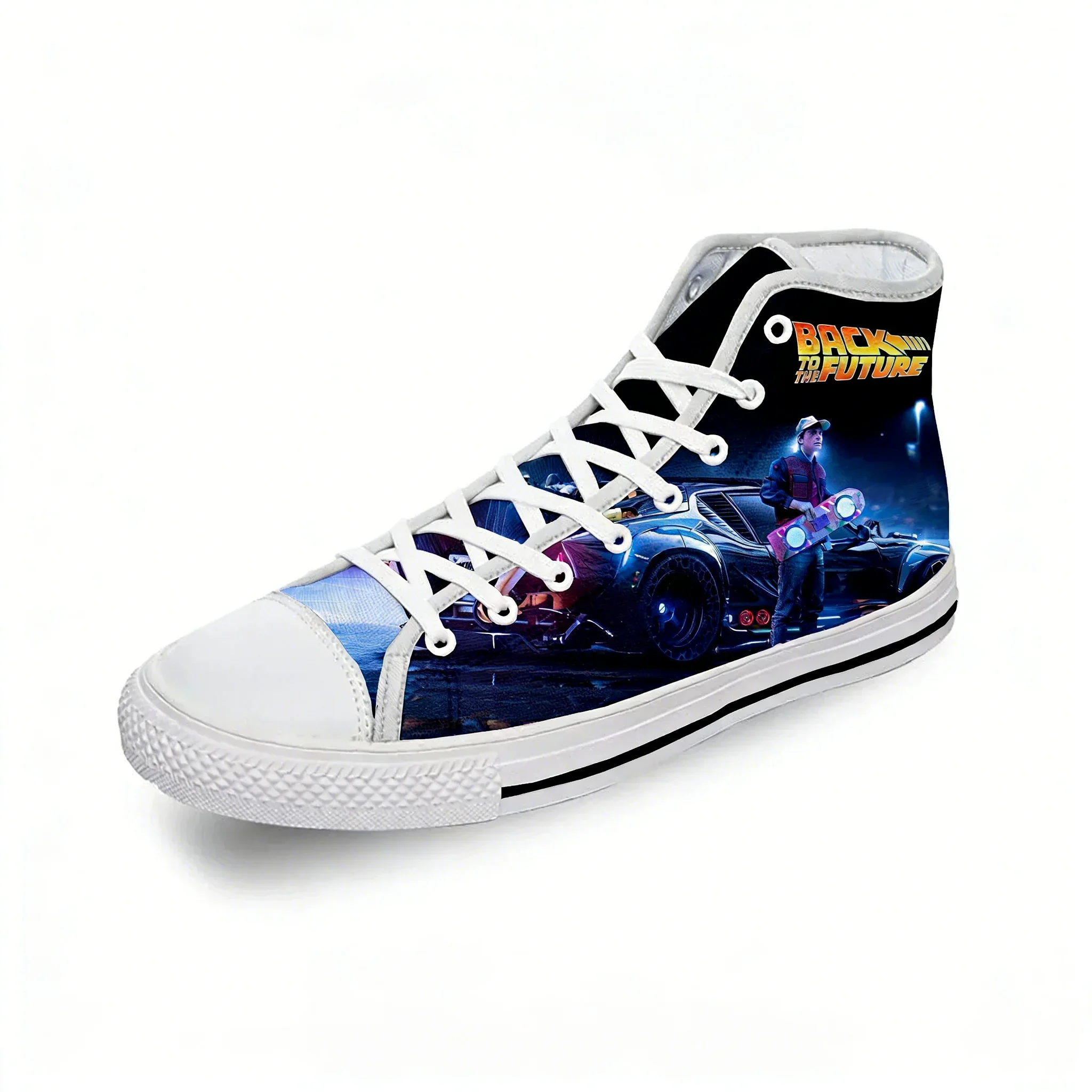 

Movie Back To The Future Funny White Cloth Fashion 3D Print High Top Canvas Shoes Men Women Lightweight Breathable Sneakers