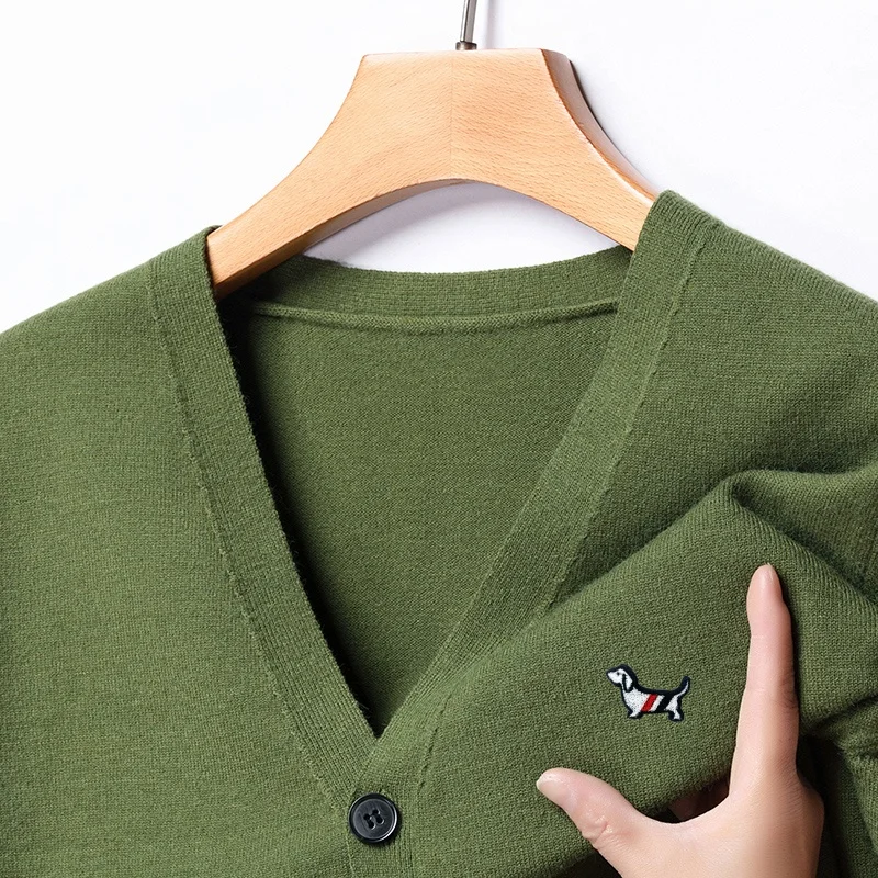Designer Original Men's V-Neck Long Sleeve Cardigan Sweater Autumn New Exquisite Small Dog Print Knitwear Coat Handsome Menswear