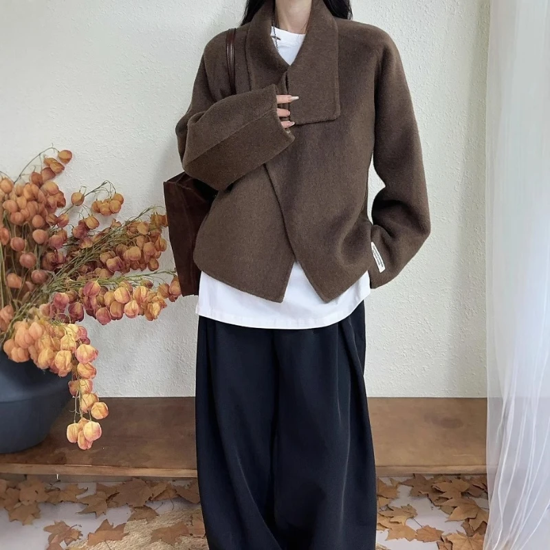 Temperament Raglan Sleeves Double-sided Wool Coat Autumn and Winter Design Sense Women's Woolen Coat