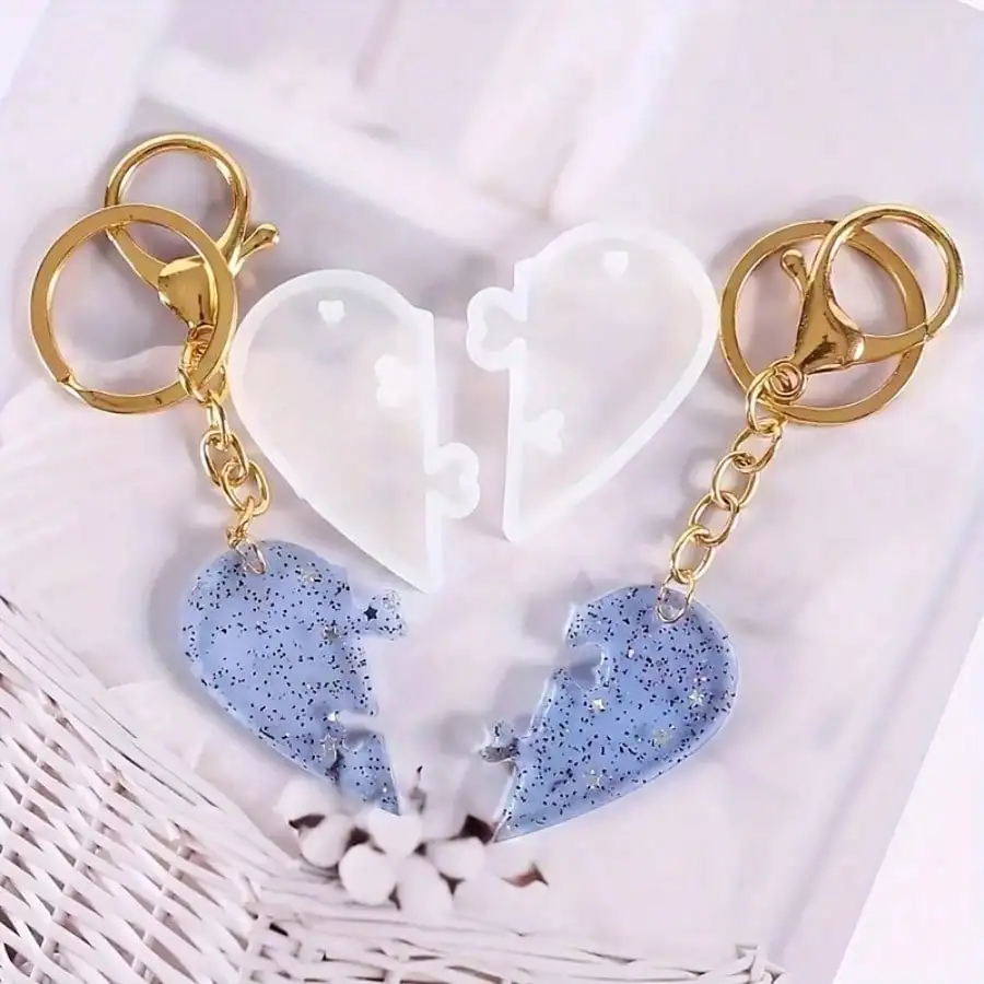 

Silicone Resin Casting Molds Set of 2 - Heart-Shaped Puzzle Keychain & Pendant Molds for DIY Crafting, Jewelry Making