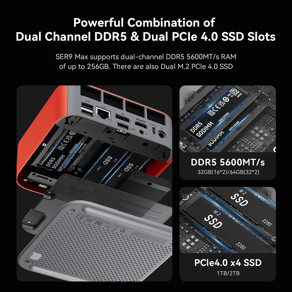 Beelink SER9 Pro Max AMD Ryzen 7 H255 24GB LPDDR5X RAM 1TB NVMe SSD Win 11 Ubuntu Type C Wifi6 BT5.2 Gaming PC SER9 HX370 HX470