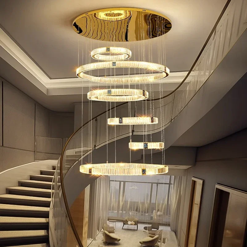 Home DecorationPendant Lights, Luxury Crystal Living Room Chandelier, Stair Pendant Lamp, Ceiling Light, Indoor Lighting