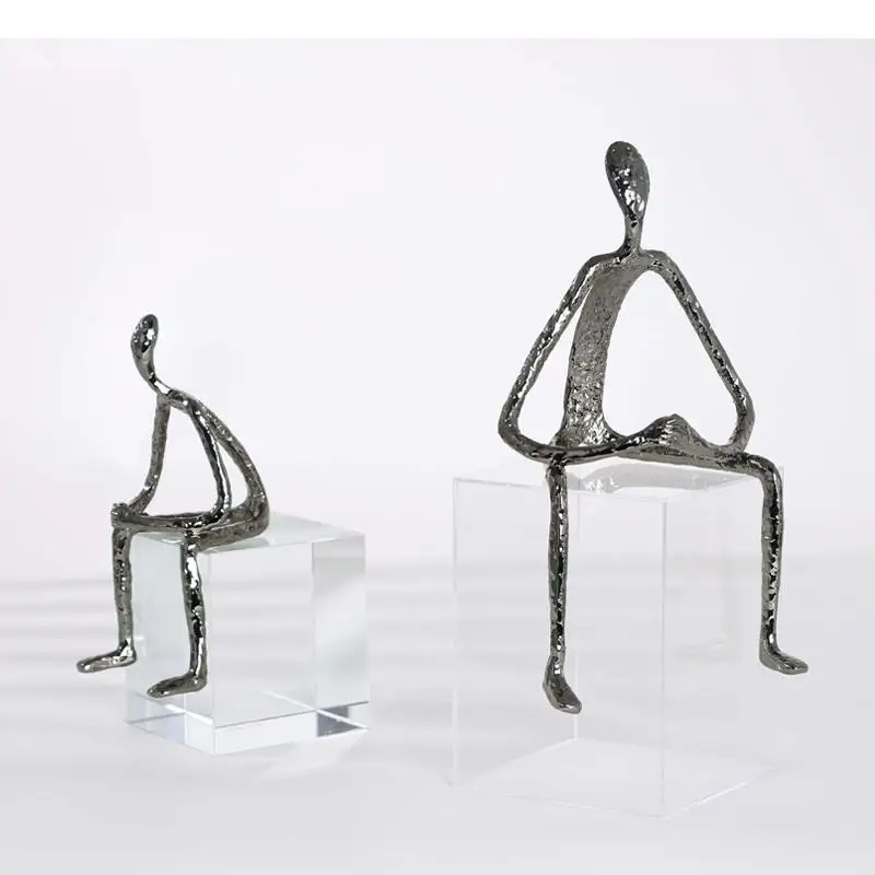 

Modern Abstract Metal Figure Sitting Position Human Sculpture Cast Iron Crafts Irregular Movement Home Decor Accessories Gift