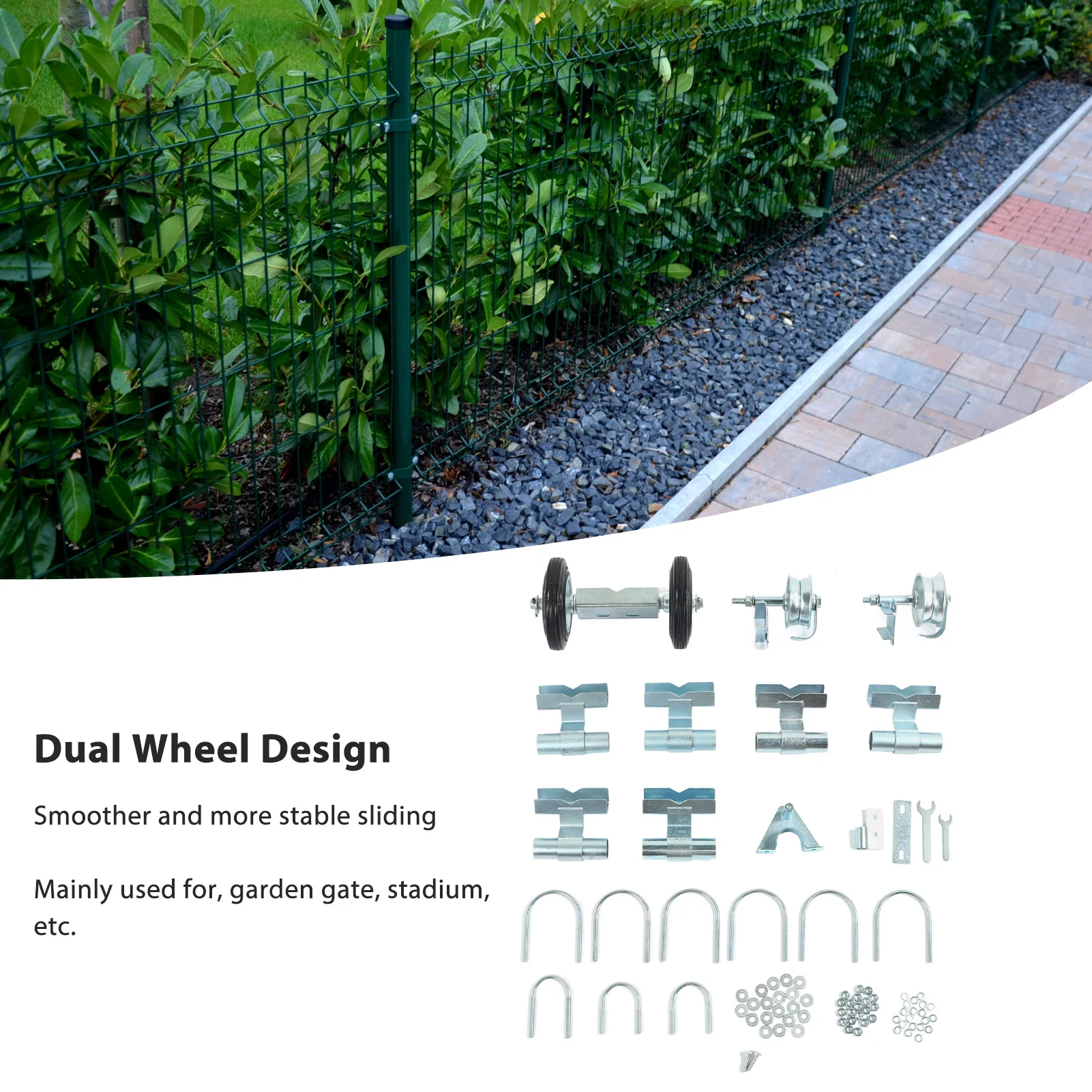 Aluminum Alloy Rolling Chain Link Gate Wheel Kit Yard Wheel Rut Runner Set Dual Wheel Design for Farm Grass Land Garden Gate