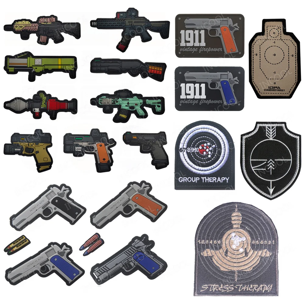 

3D PVC Rubber Gun Patch AK47 Hook Patches Embroidered Target Shooting Therapy Decorative Appliqued For Clothing Backpack