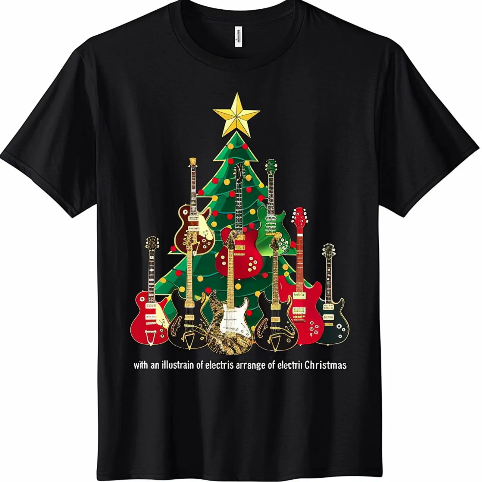 

Christmas Tree Guitar Star Black T Shirt