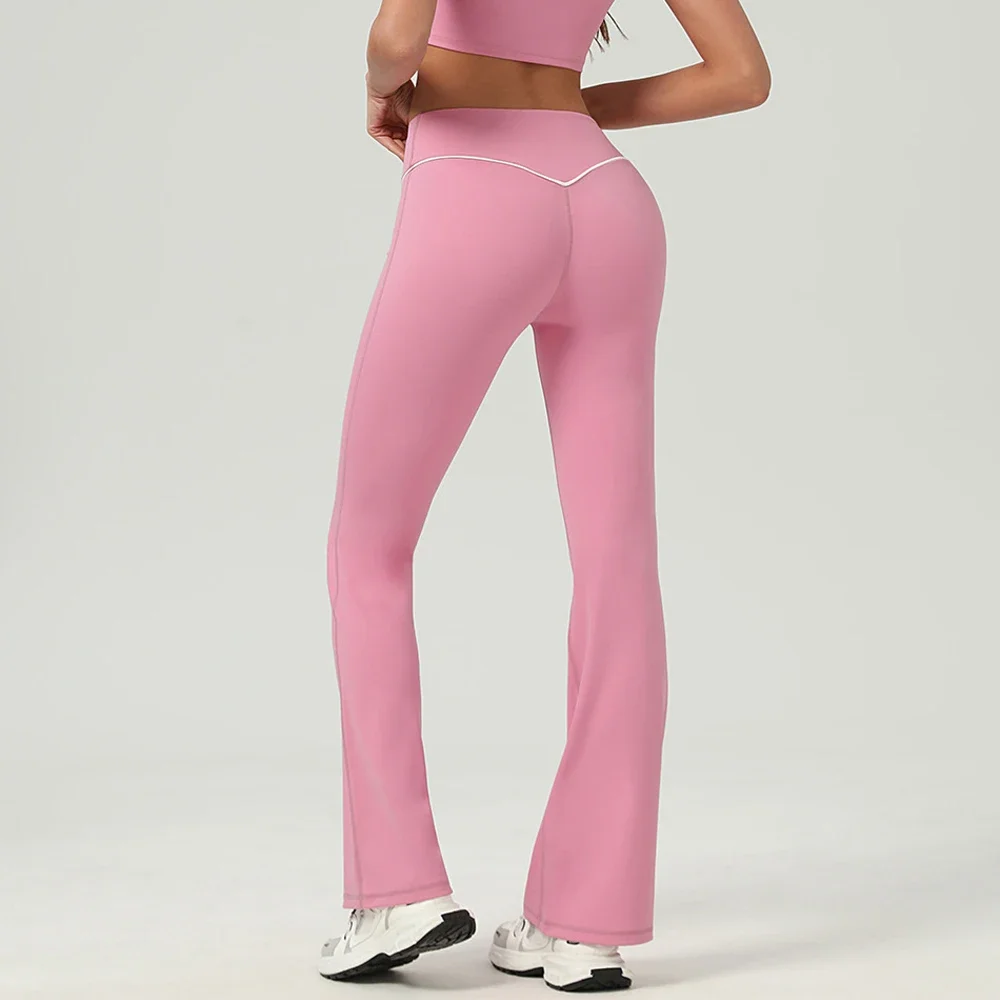 

Fashion Casual Sport Flare Leggings Trousers Women Gym Workout Legging Pants Cross Patchwork High Waist Fitness Leggings Pink