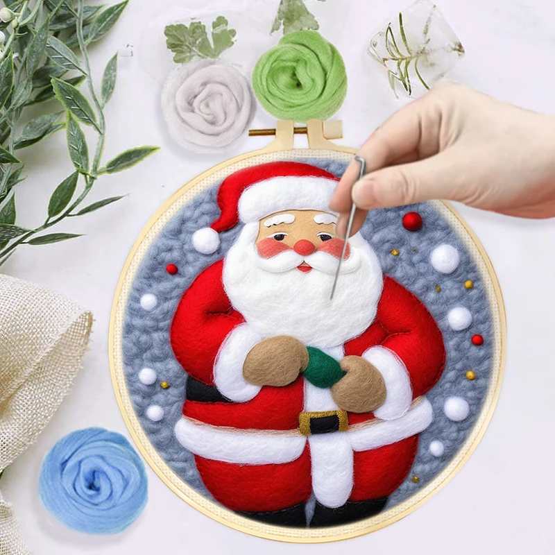 CHENISTORY Diy Needle Felting Wool Santa Claus Needle Felting Supplies Embroidery Kit Creative Wool Needle Felt Christmas Gift