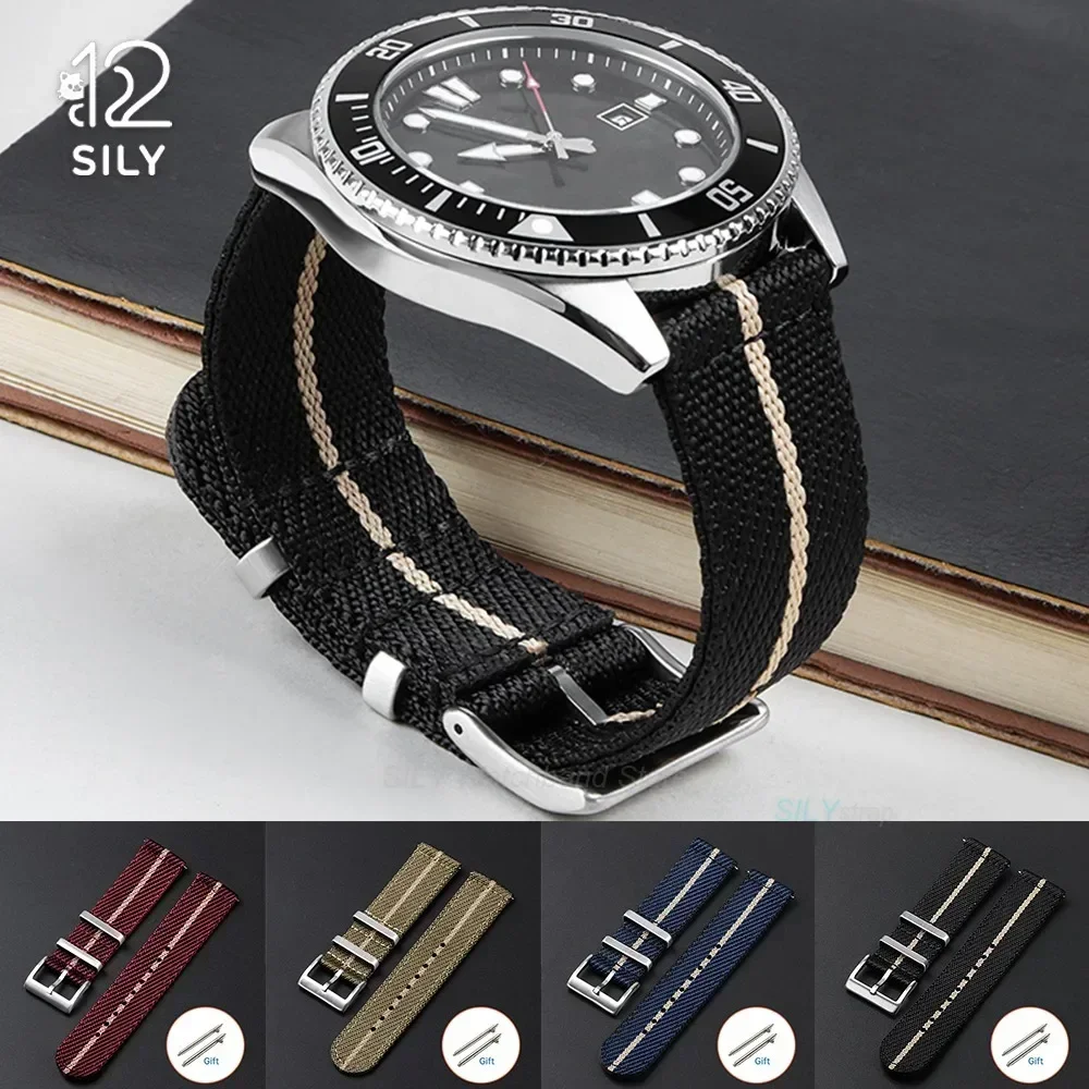 Bracelet de montre universel en toile de voile 20/22 mm pour Seiko, Omega, Tudor – Tissu nylon tissé, souple, à libération rapide
