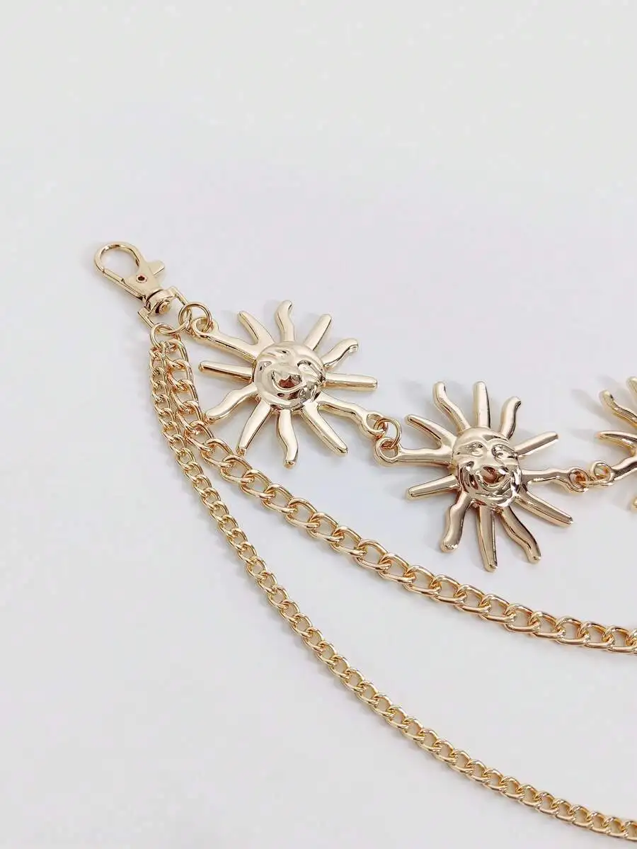 1pc Women's Fashionable Gold Metallic Sunflower Chain Waist Belt, Casual Tassel Flower Body Chain Accessory Fall, Autumn, Hallow view 4