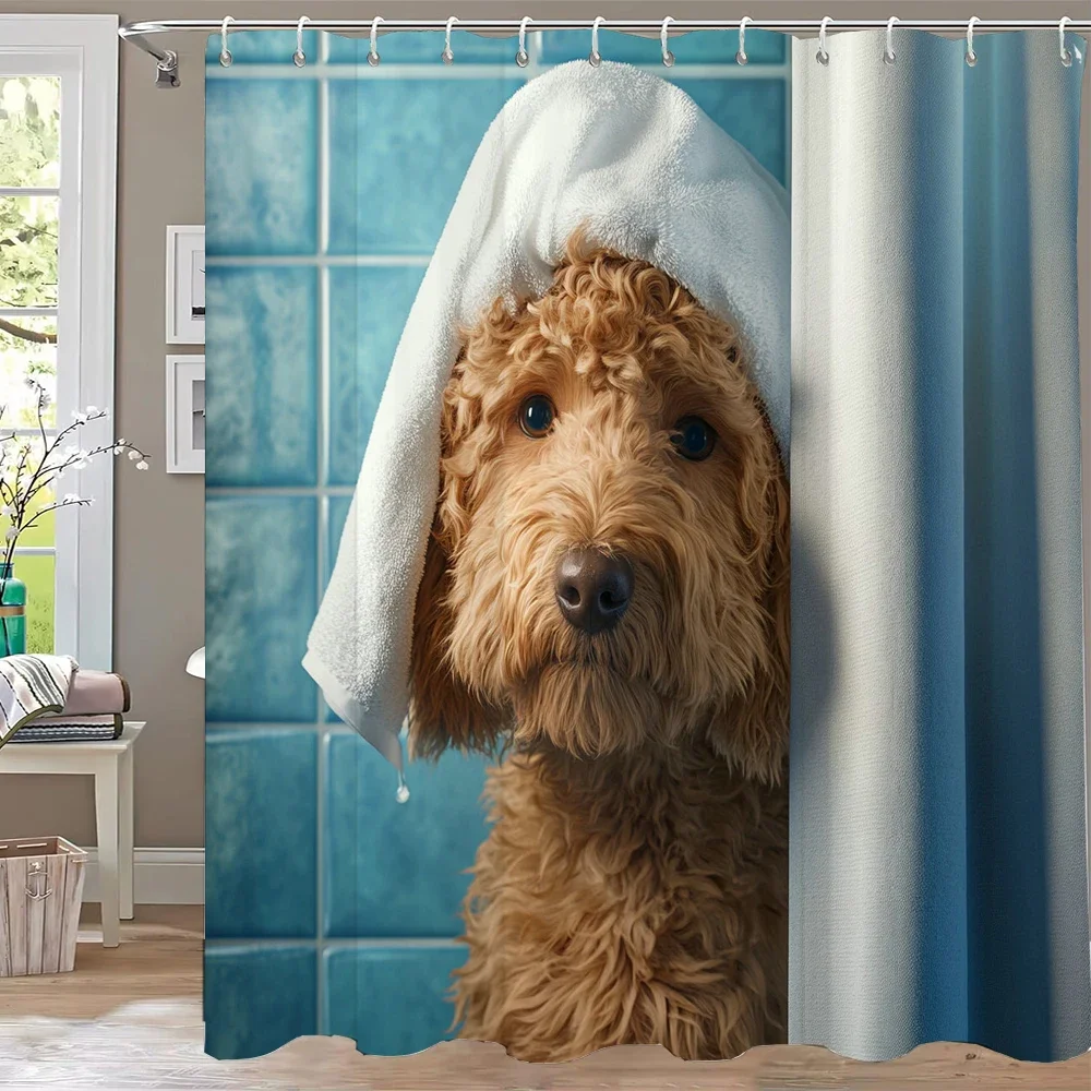 Modern Lovely Puppy Shower Curtain Bath Curtain Cute Dog Printed Bathroom Curtains for Home Decoration Curtain With Hooks