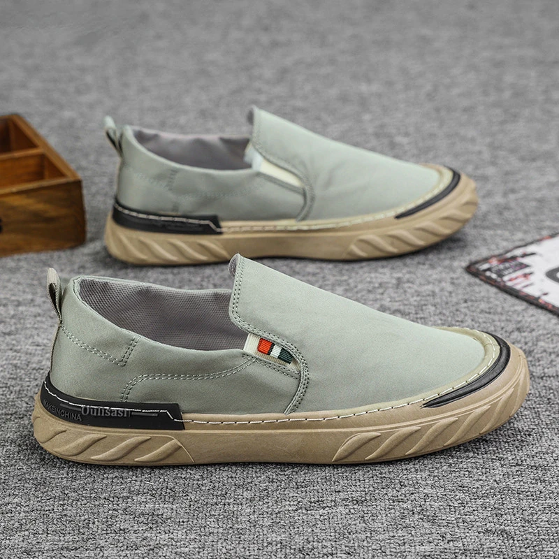 Mocassins de lona de linho respirável masculino, calçados casuais de seda de gelo verde, calçados de alta qualidade, sapatilhas masculinas