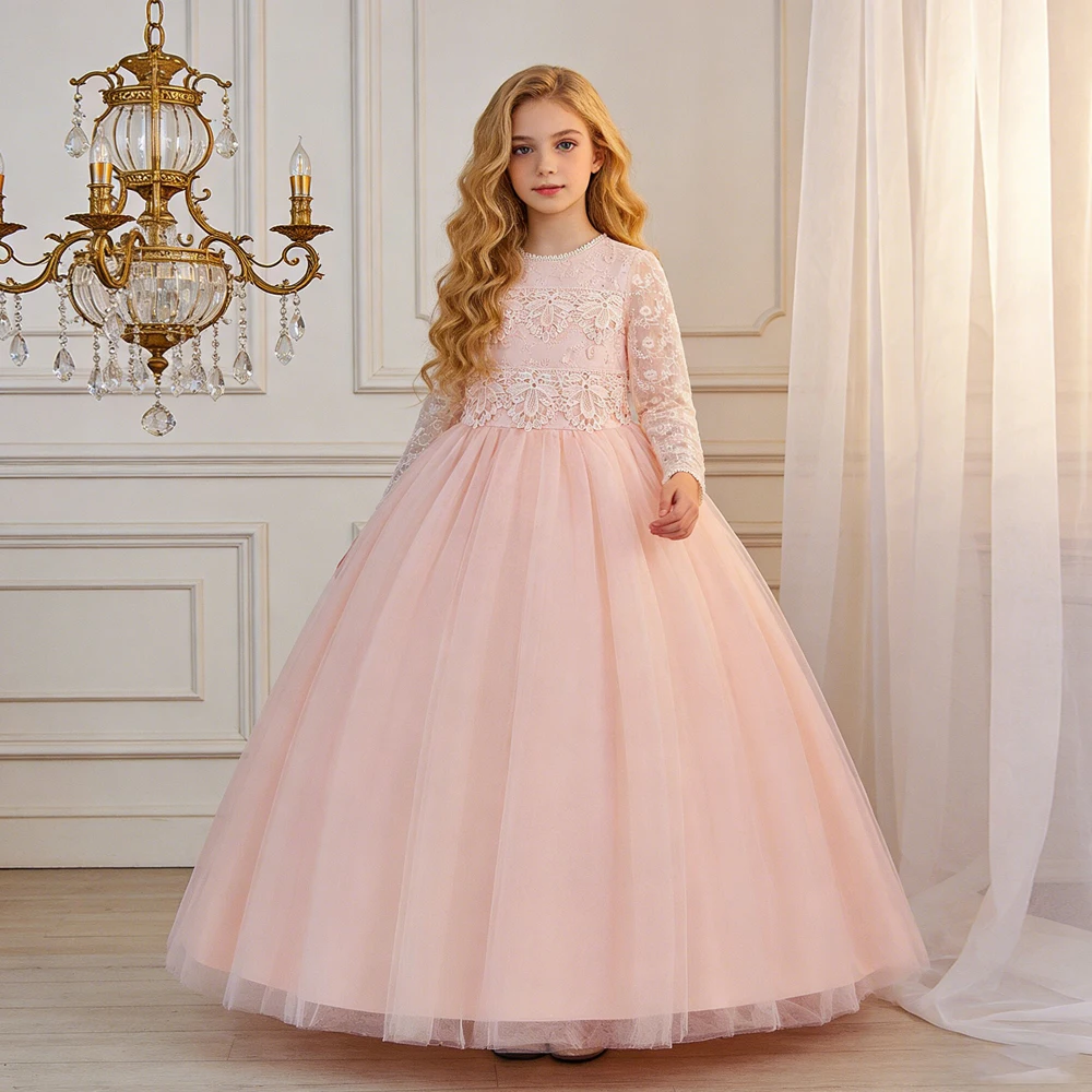

Formal Flower Bridesmaids Girls Dresses Long Sleeve Wedding Party Prom Princess Dress for Girl Birthday Evening Customized