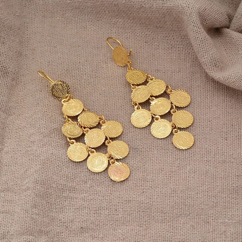 Coin Gold Color Earring For Women Men Arab Charm Pendant Earrings Banquet Jewelry Gift Coin Earrings for Wealth Transportation