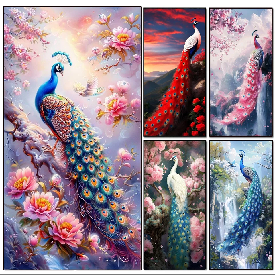 Diy Diamond Painting Large Size Peacocks Flower Mosaic Embroidery Animal Bird Full Rhinestone Cross Stitch Picture Wall Decor