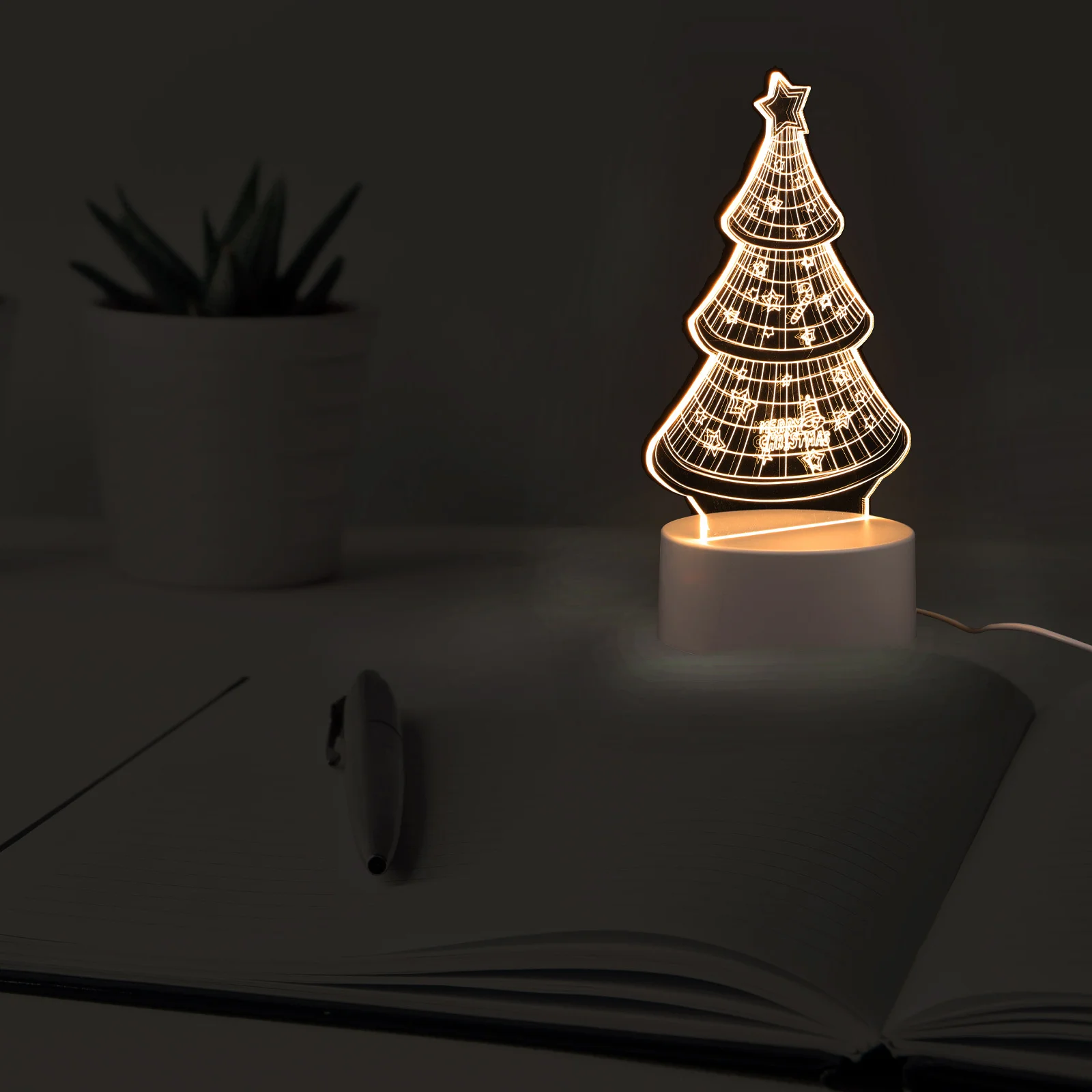 Exquisite 3D Christmas Tree Night Light USB Lamp Dual-Use Decorative Light Practical Design Xmas Gift