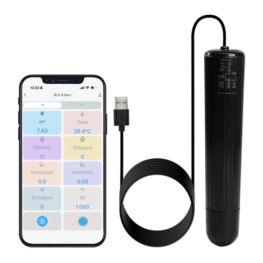 WiFi Water Quality Monitor 7-in-1 Multi-parameter Smart Probe PH, Temp, TDS, EC, Salinity, S.G, and ORP with Lab-level Accuracy