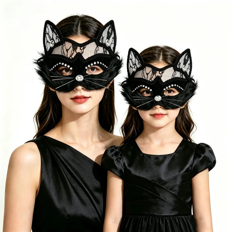 Sexy Black Lace Cat Face Mask Venetian Masquerade Eye Mask Women Girls Christmas Party Cosplay Headdress Fancy Halloween Mask