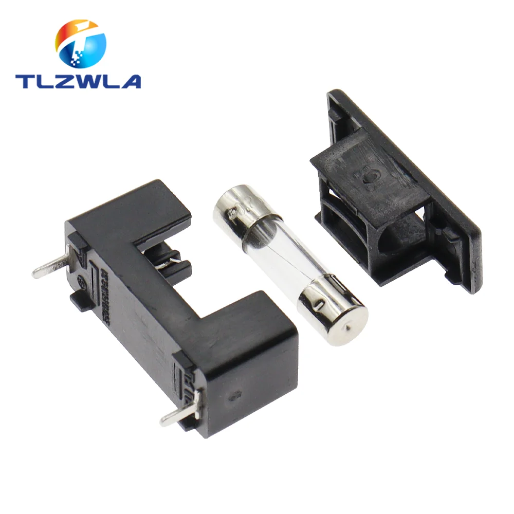 10PCS 5*20MM Fuse Holder 6A250V Gray Holder With Gray Cover Fuse Blocks PCB Panel Mounting Fuse Boxes